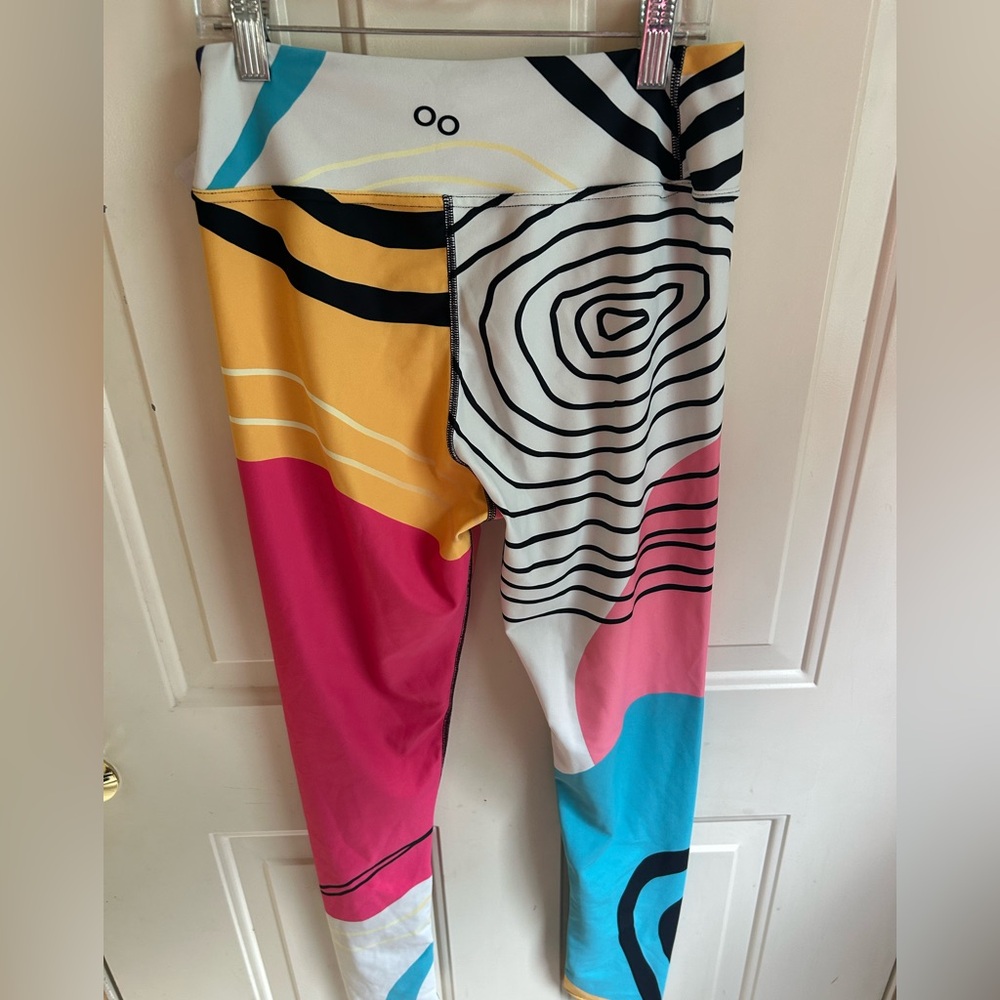 Loony Legs Patterned Leggings and vest shirt “Modernist" Fuchsia/Turquoise Large - Picture 7 of 14